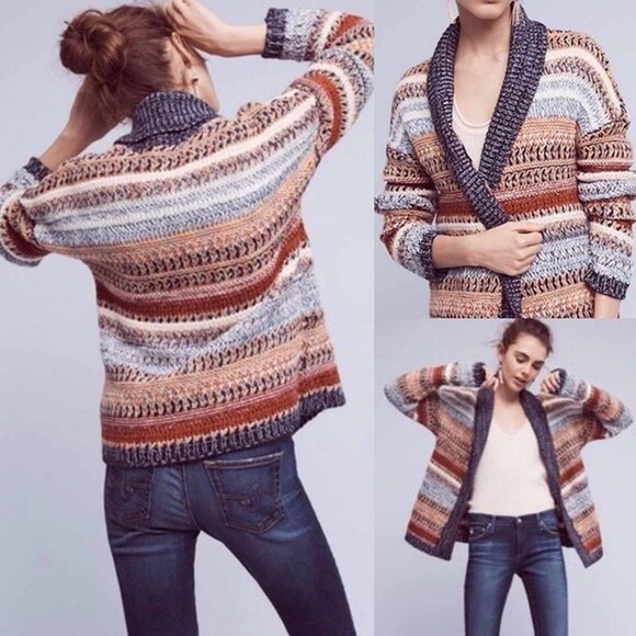 anthropologie KNITTED & KNOTTED Michela Cardigan Intarsia Knit Open Front SMALL - Picture 10 of 10
